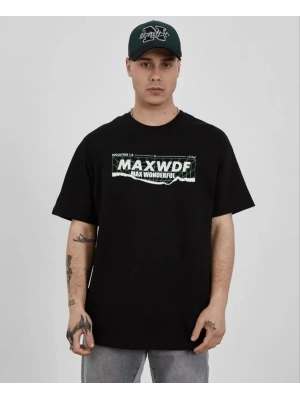 Unisex Bisiklet Yaka Baskılı Oversize T-Shirt - Siyah