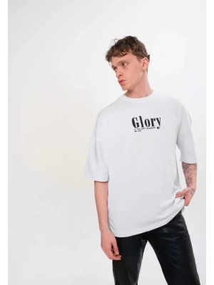 Unisex Bisiklet Yaka Baskılı Oversize T-Shirt - Siyah