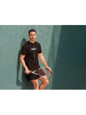 Unisex Bisiklet Yaka Baskılı Oversize T-Shirt - Siyah