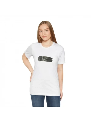 Unisex Bisiklet Yaka Baskılı T-Shirt - Beyaz