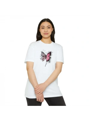 Unisex Bisiklet Yaka Baskılı T-Shirt - Beyaz