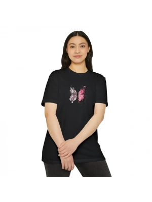 Unisex Bisiklet Yaka Baskılı T-Shirt - Siyah