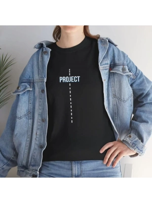 Unisex Bisiklet Yaka Baskılı T-Shirt - Siyah