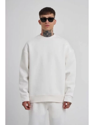 Unisex Biskilet Yaka Üç İplik SweatShirt - Beyaz