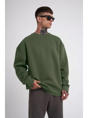 Unisex Biskilet Yaka Üç İplik SweatShirt - Haki