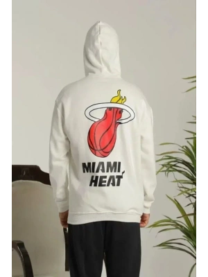 Unisex Kapşonlu Baskılı Sweetshirt - Beyaz