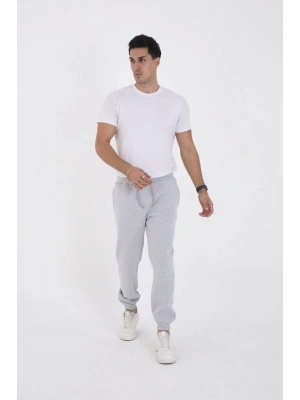 Unisex Kışlık Üç İplik Lastikli Eşofman Pantolon - Gri