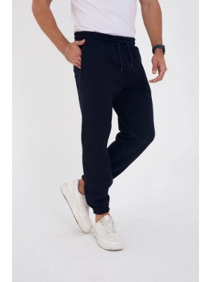 Unisex Kışlık Üç İplik Lastikli Eşofman Pantolon - Lacivert