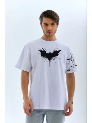 Unisex Ön Ve Kol Baskılı Oversize T-shirt - Beyaz