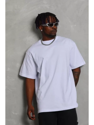 Unisex Oversize Düz Bisiklet Yaka T-Shirt - Beyaz