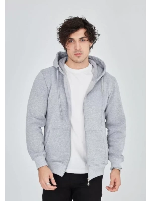 Unisex Tam Fermuarlı Kapşonlu  SweatShirt - Gri