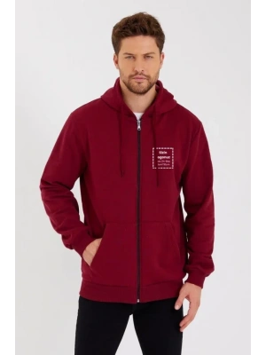 Unisex Tam Fermuarlı Kapşonlu Özel Tasarım SweatShirt - Bordo