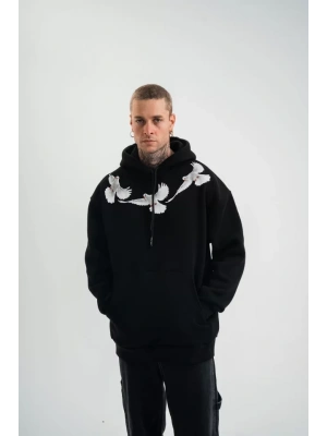 Unisex Uzun Kol Bisiklet Yaka Yıkamalı SweatShirt - Siyah