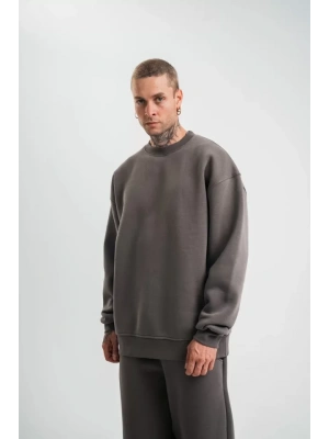 Uzun Kol Bisiklet Yaka Basic SweatShirt - Füme
