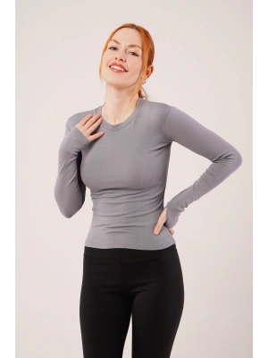 Uzun Kollu Basic Gri Bluz