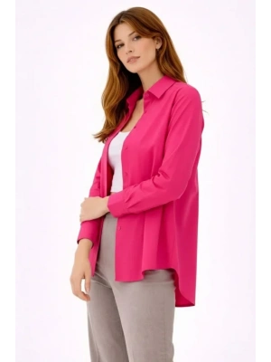 Uzun Kollu Gömlek Düğmeli Klasik Yaka Günlük Ve Ofis Şıklığına Uygun - Fuşya