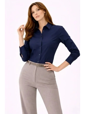Uzun Kollu Gömlek Düğmeli Klasik Yaka Günlük Ve Ofis Şıklığına Uygun - Lacivert