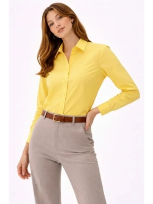 Uzun Kollu Gömlek Düğmeli Klasik Yaka Günlük Ve Ofis Şıklığına Uygun - Sarı