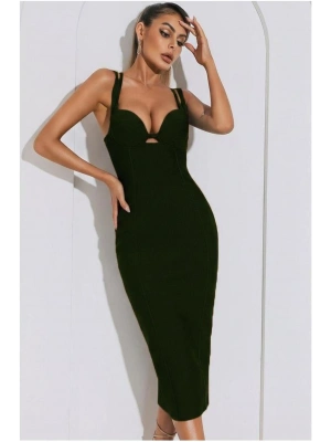 V Yaka Midi Elbise Askılı