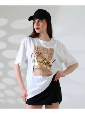 Varak baskılı imza desen tişört