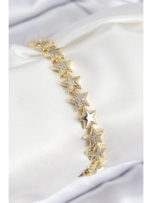 VIP Pirinç Zirkon Taşlı Yıldız Model Gold Renk Kadın Bileklik