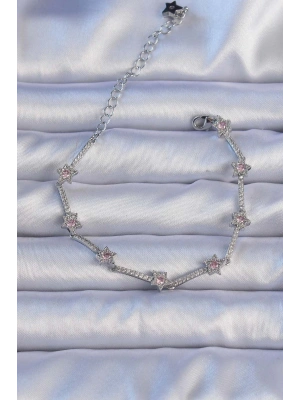 Vip Seri Pirinç Gümüş Renk Zirkon Taşlı Halley Yıldız Model Bileklik