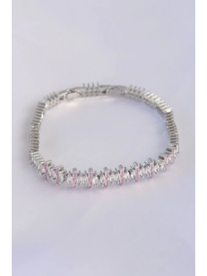 Vip Seri Pirinç Pembe Zirkon Taşlı Gümüş Renk Baget Model Bileklik