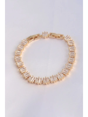 Vip Seri Pirinç Zirkon Taşlı Gold Renk Kare Su Yolu Model Bileklik
