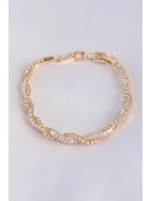 Vip Seri Pirinç Zirkon Taşlı Gold Renk Sarmal Model Bileklik