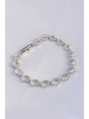 Vip Seri Pirinç Zirkon Taşlı Gümüş Renk Arpa Model Bileklik