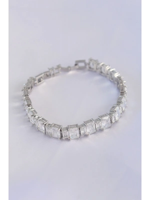 Vip Seri Pirinç Zirkon Taşlı Gümüş Renk Baget Su Yolu Model Bileklik