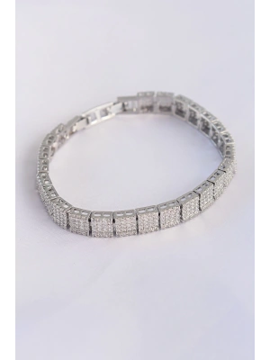 Vip Seri Pirinç Zirkon Taşlı Gümüş Renk Kare Su Yolu Model Bileklik