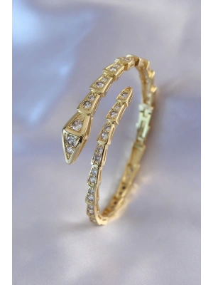 VIP Seri Yılan Model Gold Renk Kadın Kelepçe Bileklik