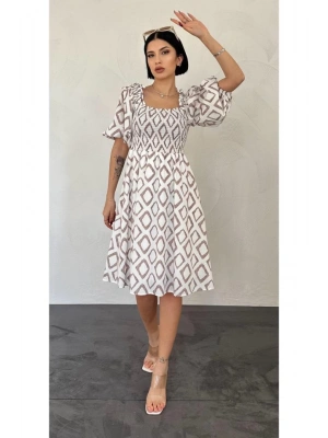 Vizon Kare Desenli Yazlık Elbise