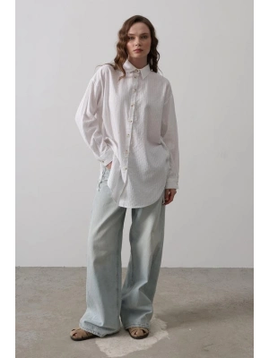 Yan Büzmeli Tunik Gömlek - Beyaz