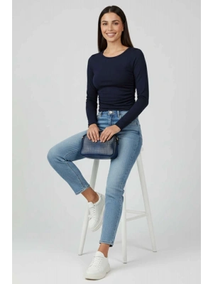 Yanı Büzgülü bluz Lacivert T4322