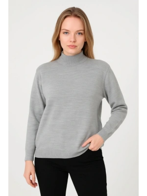 Yarım Boğaz Triko Kazak Yumuşak Dokulu Pamuklu Ince Dokuma, Uzun Kollu Rahat Regular Kalıp - Gri