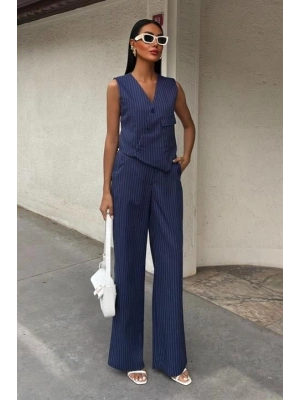 Yeleği Çapraz Detay Düğmeli Cepli Yelekli Takım 10150