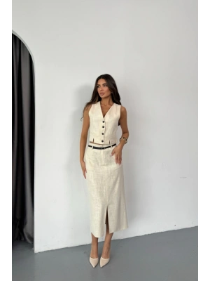 YELEK-ÖNDEN YIRTMAÇLI ETEK TK ŞANTUK KETEN - Ham