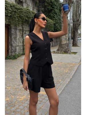 Yelek Şort Flamlı Keten Takım 10133-17