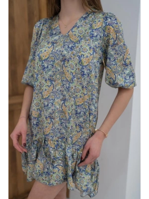 Yeşil Desenli Saten Elbise