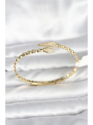 Yılan Model Pirinç Gold Renk Kadın Kelepçe Bileklik