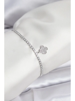 Yonca Model Zirkon Taşlı Gümüş Renk Asansörlü Su Yolu Bileklik