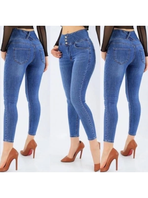 Yüksek Bel Likralı Jean Pantolon 90 Cm