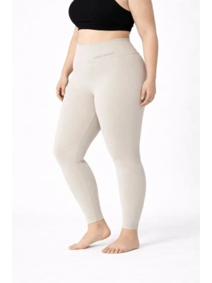 Yüksek Bel Toparlayıcı Likralı Dalgıç Spor Tayt Esnek Battal Büyük Beden - Taş