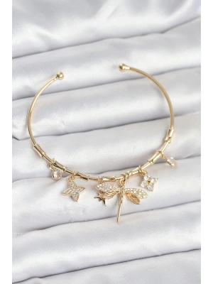 Yusufçuk Charmlı Gold Renk Pirinç Kadın Bileklik