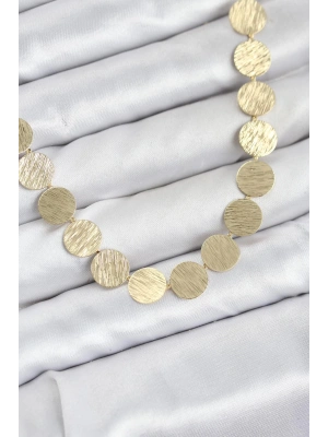 Yuvarlak Plaka Model Gold Renk Kadın Kolye