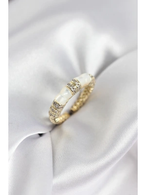 Zirkon Taşlı Kemik Model Gold Renk Kadın Yüzük