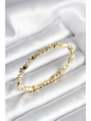 Zirkon Taşlı Küp Şerit Model Pirinç Gold Renk Kadın Bileklik