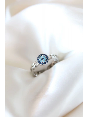 Zirkon Taşlı Nazarlı Gümüş Kaplama Kadın Yüzük